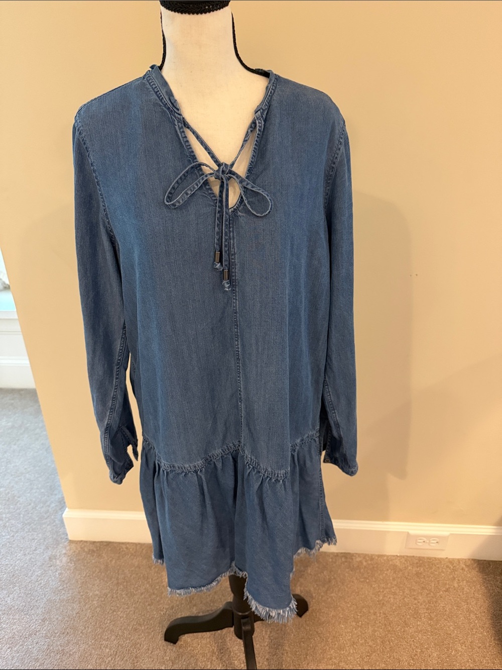 Rails Blue Denim Tie-Neck Long Sleeve Dress